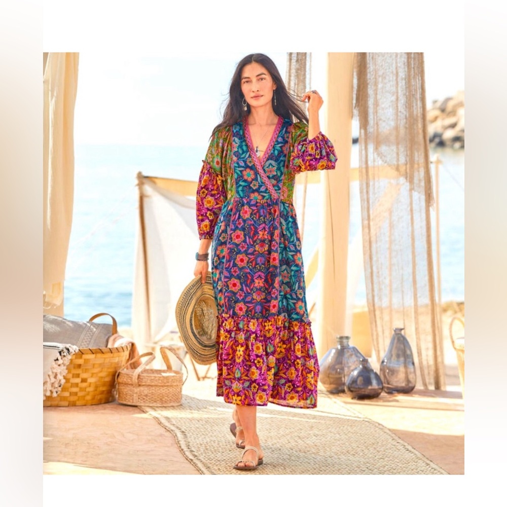 SUNDANCE Tropic Dreams dress-Medium cotton maxi dress 48" long, pit to pit 24"